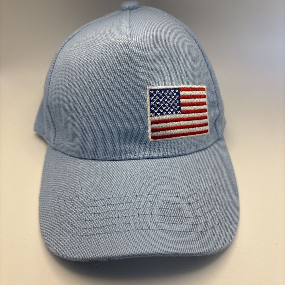 American Flag Embroidered Patch Youth Cap Kids Hat Sky Blue USA